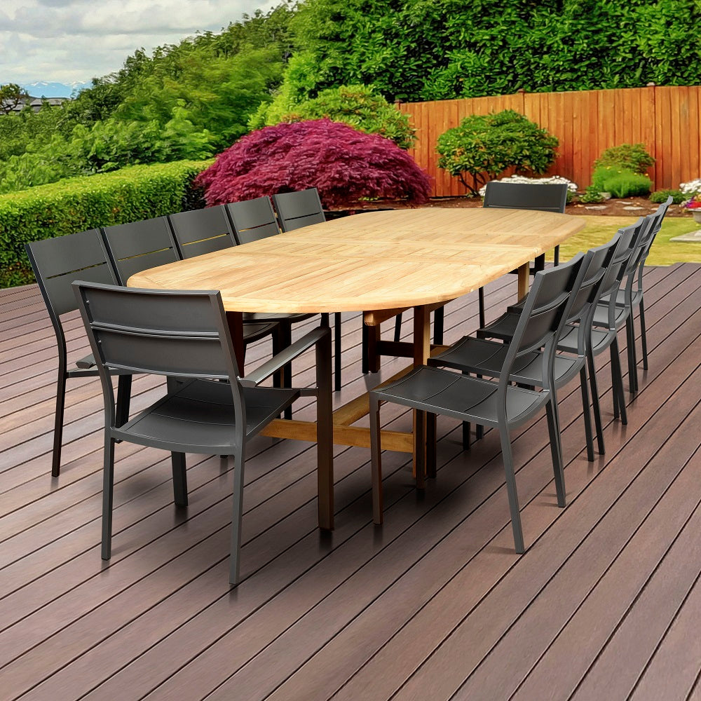 International Home Miami Amazonia Koningsdam 13 Piece Teak Double Extendable Rectangular Patio Dining Set