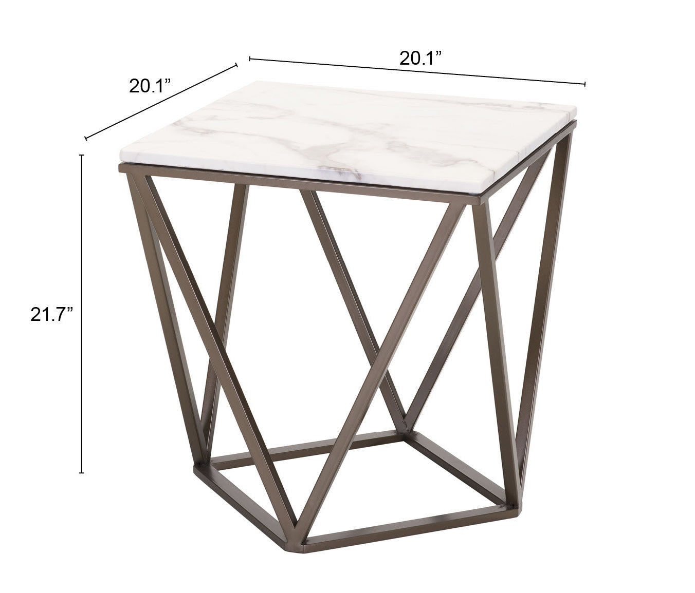 Zuo Modern Tintern End Table White and Antique Bronze