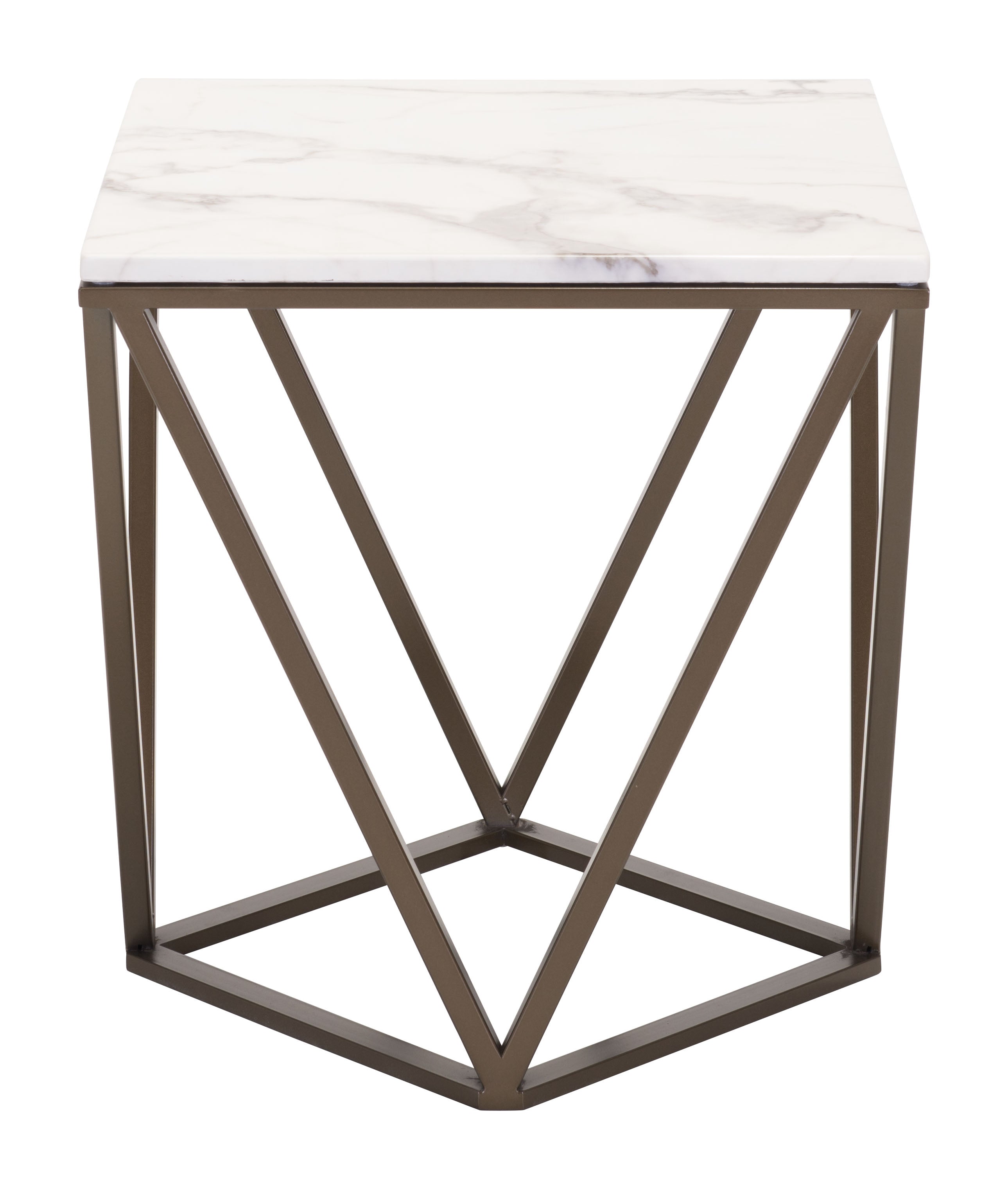 Zuo Modern Tintern End Table White and Antique Bronze