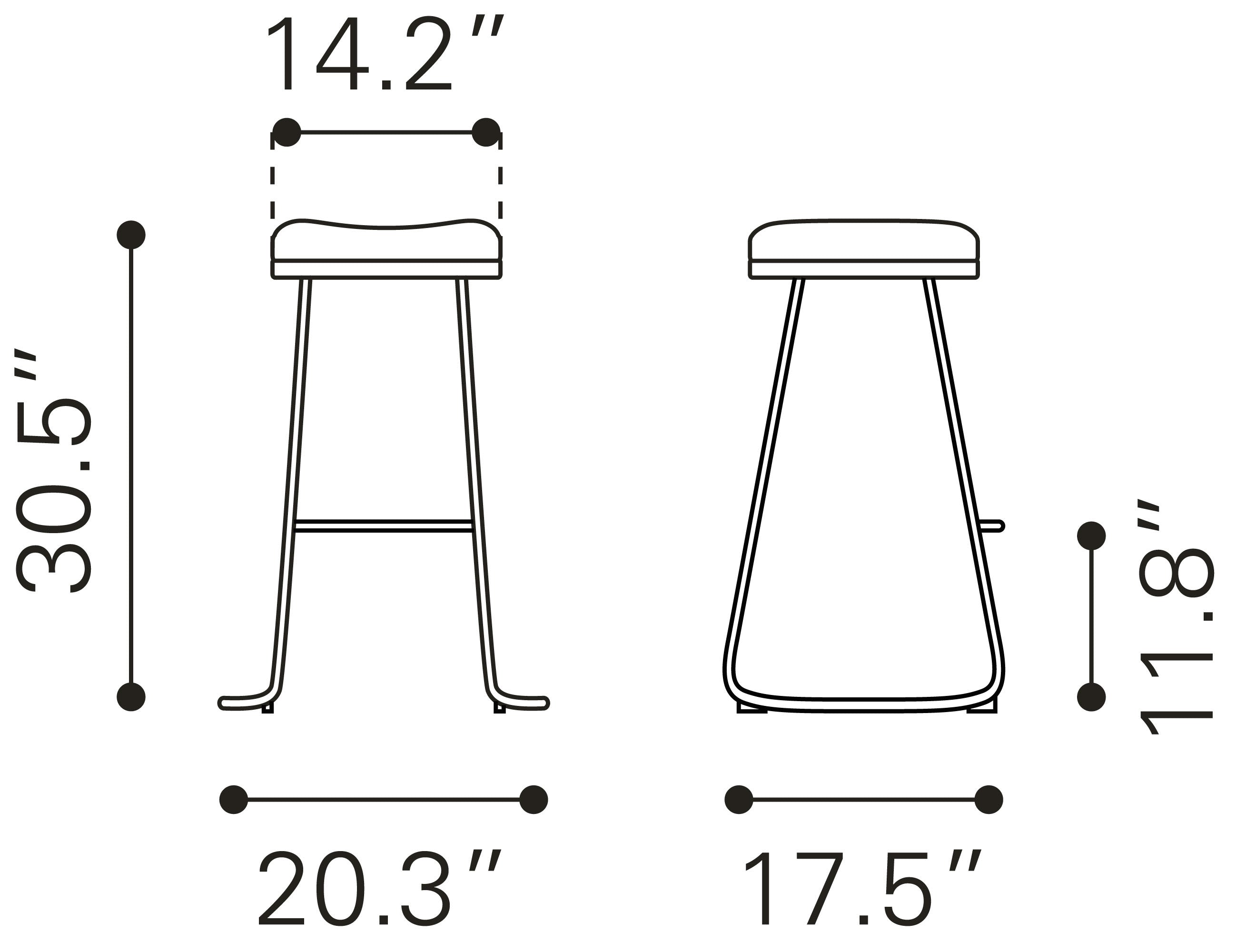 Zuo Modern Bree Barstool in Burgundy/White and Gold - Set of 2