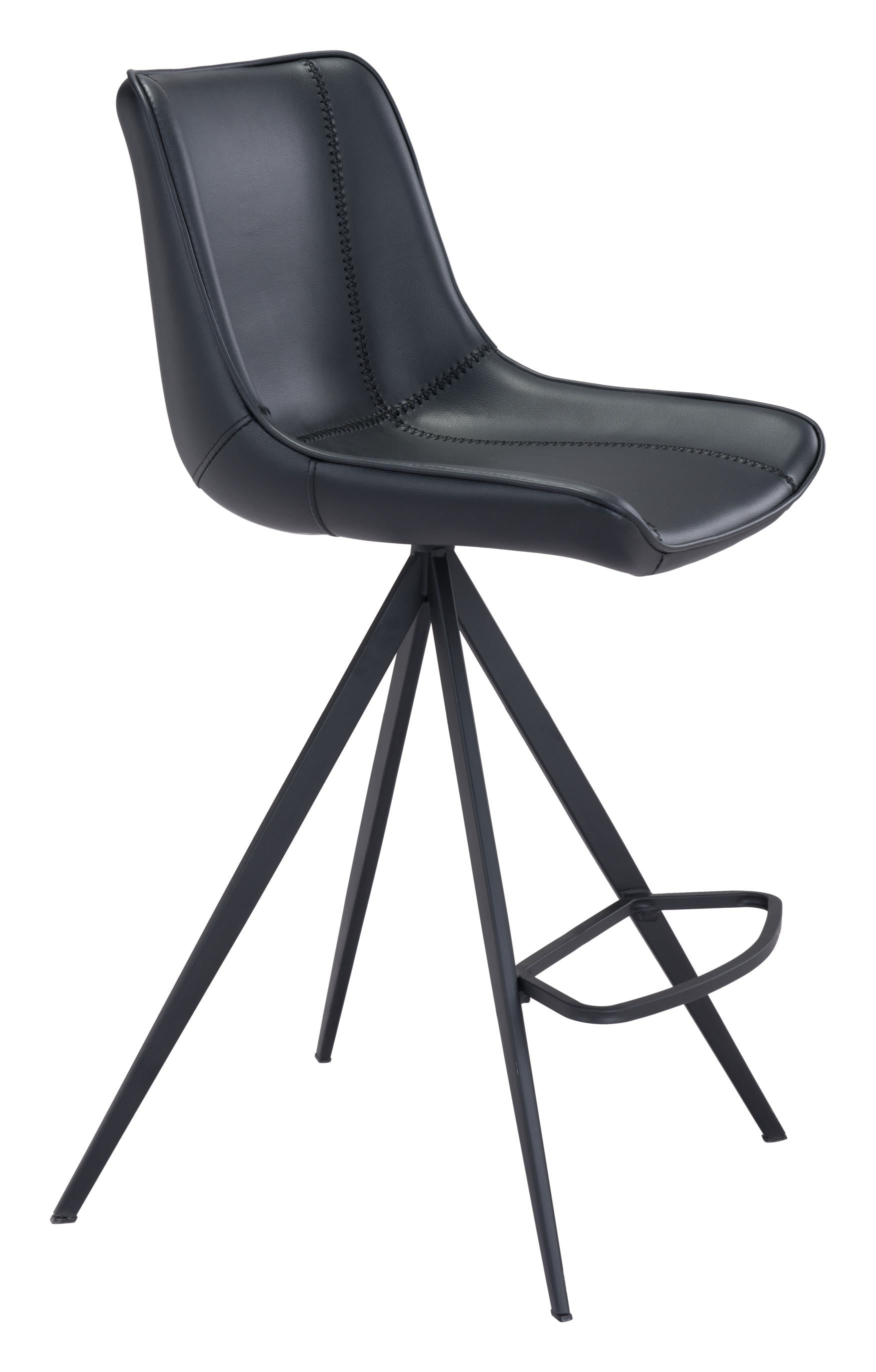 Zuo Modern Aki Counter Stool in Black/White and Black - Set of 2, Black, Counter Stools, Plywood, Polyurethane, Stainless Steel, Rectangular, 4 Legs, Indoor