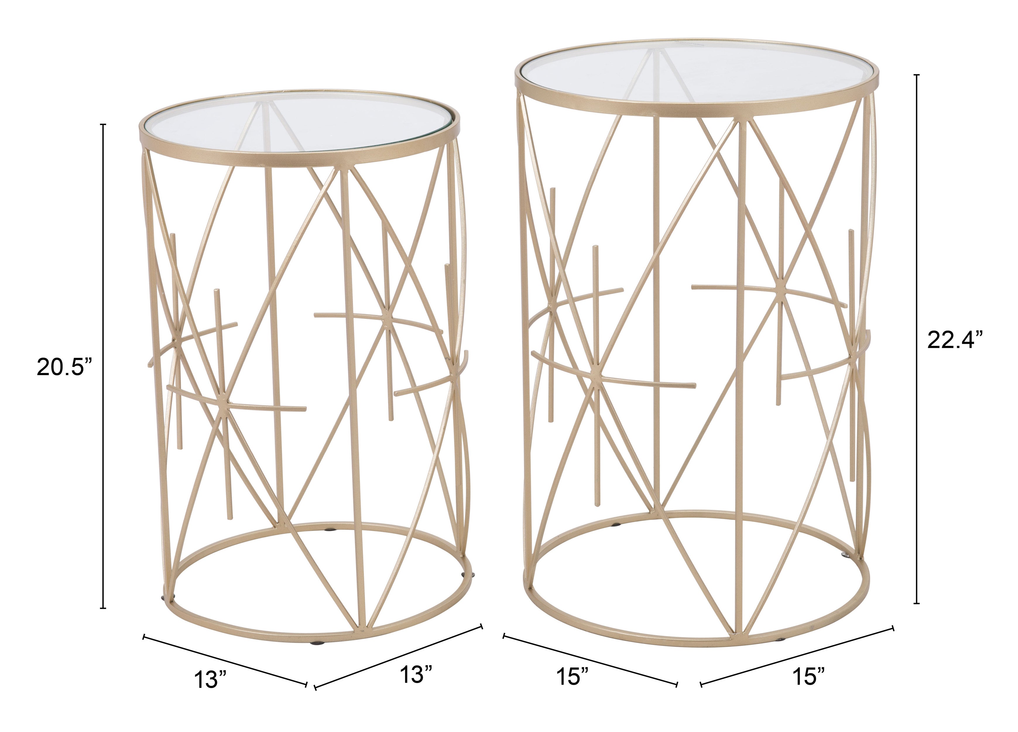 Zuo Modern Hadrian Side Table Set in Gold - Set of 2