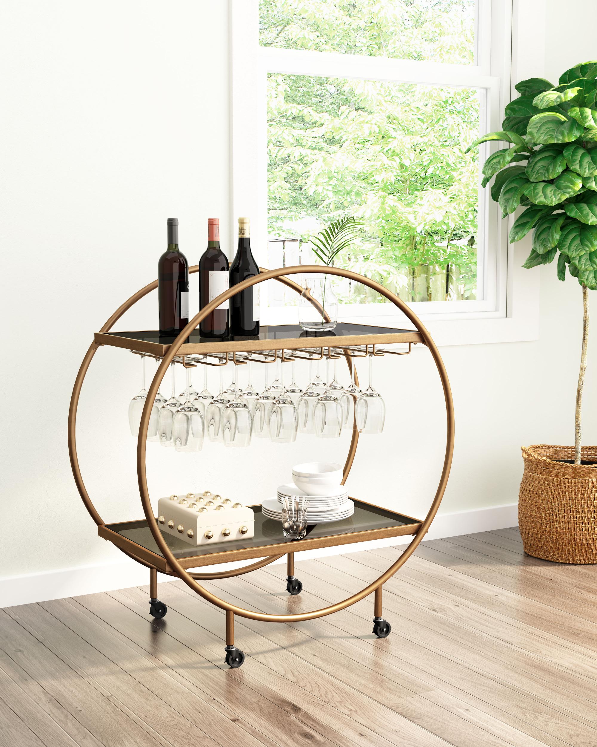 Zuo Modern Arc Bar Cart in Brass and Black