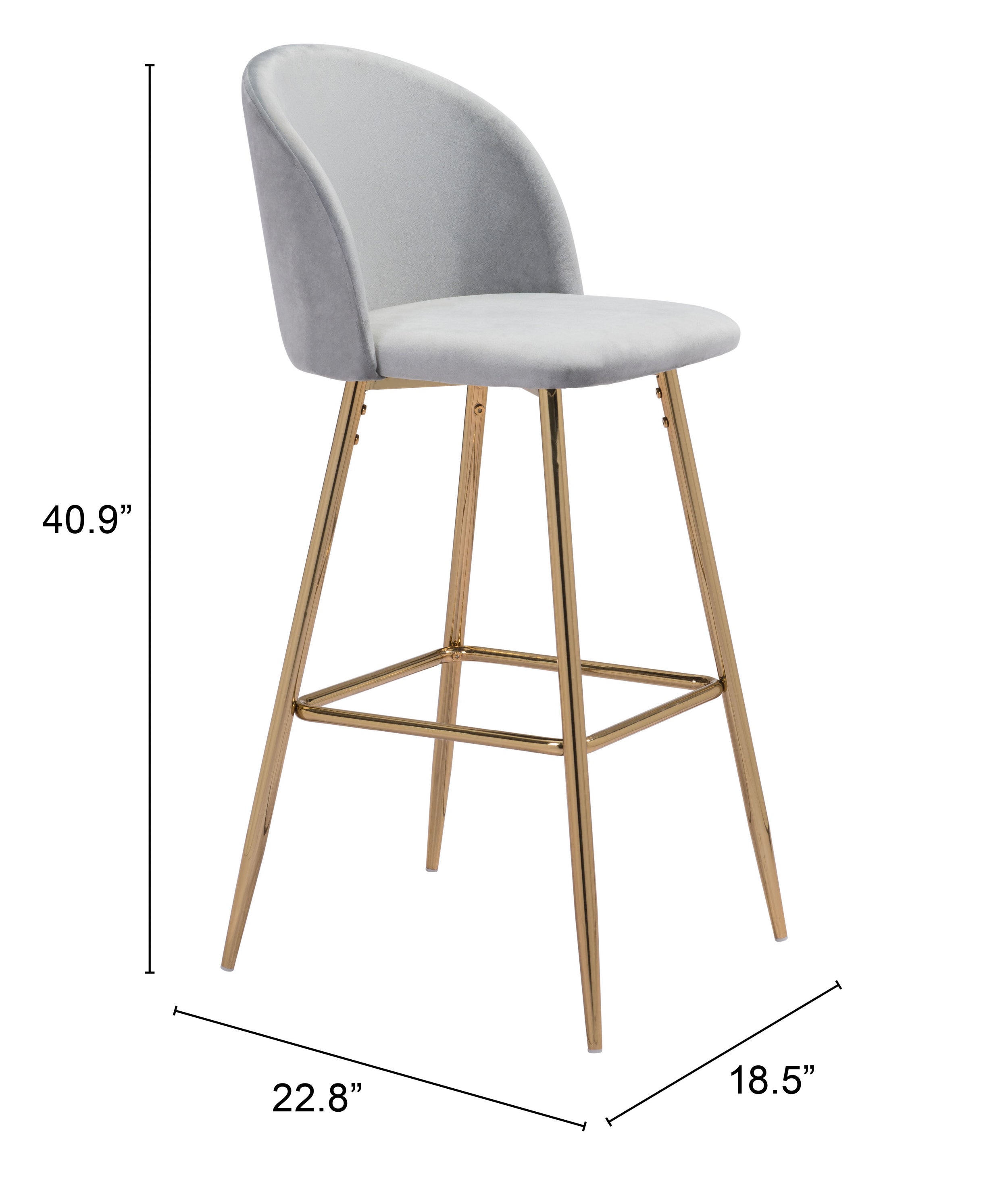 Zuo Modern Cozy Barstool Gray and Gold