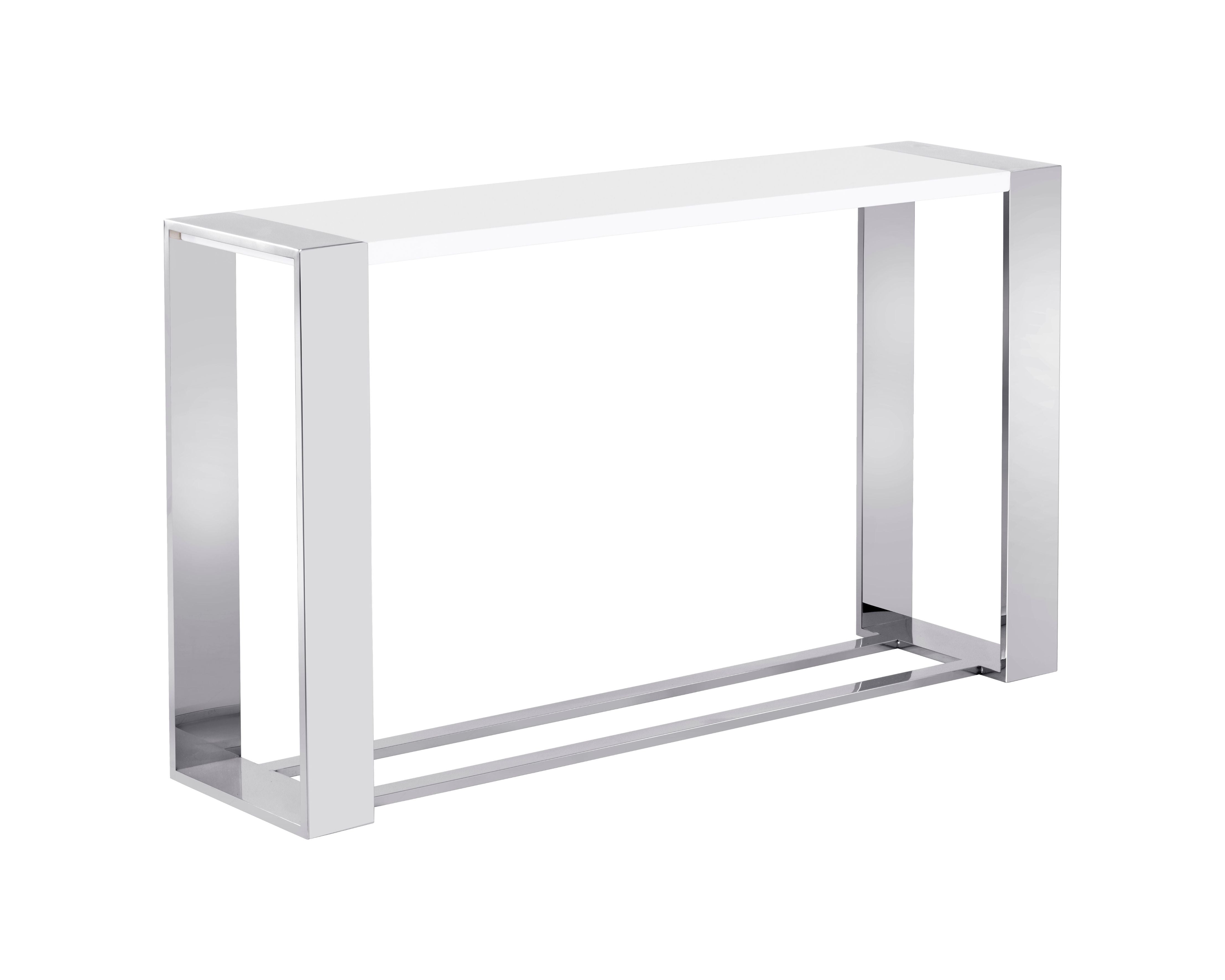 Sunpan Dalton Console Table in High Gloss White and Stainless Steel