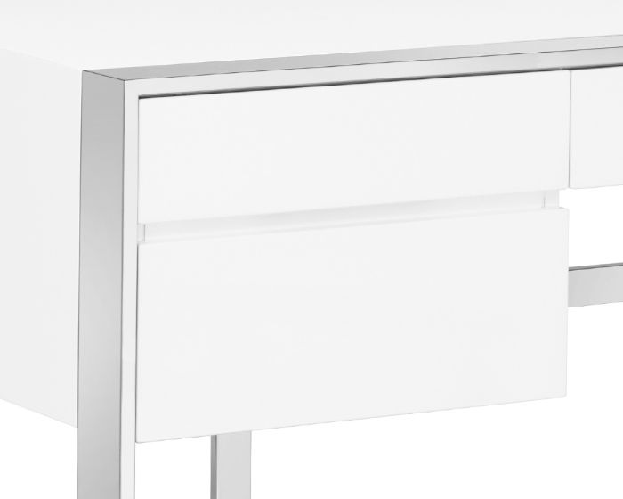 Sunpan Dalton Desk in High Gloss White and Stainless Steel Frame