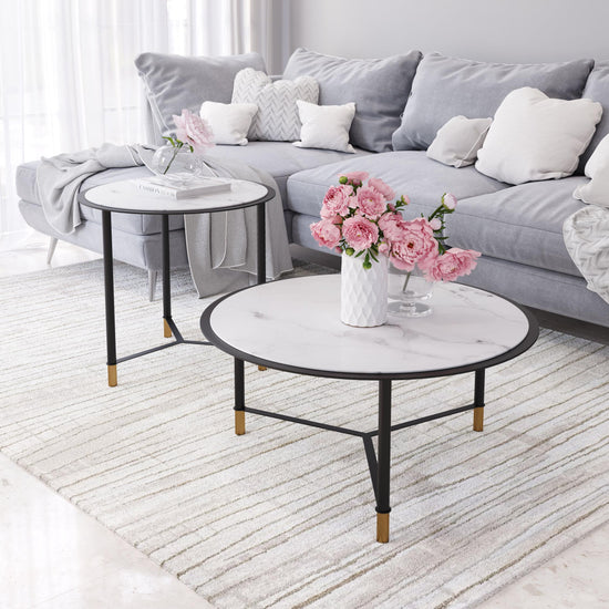 Zuo Modern Davis Coffee Table Set in White and Black - Set of 2
