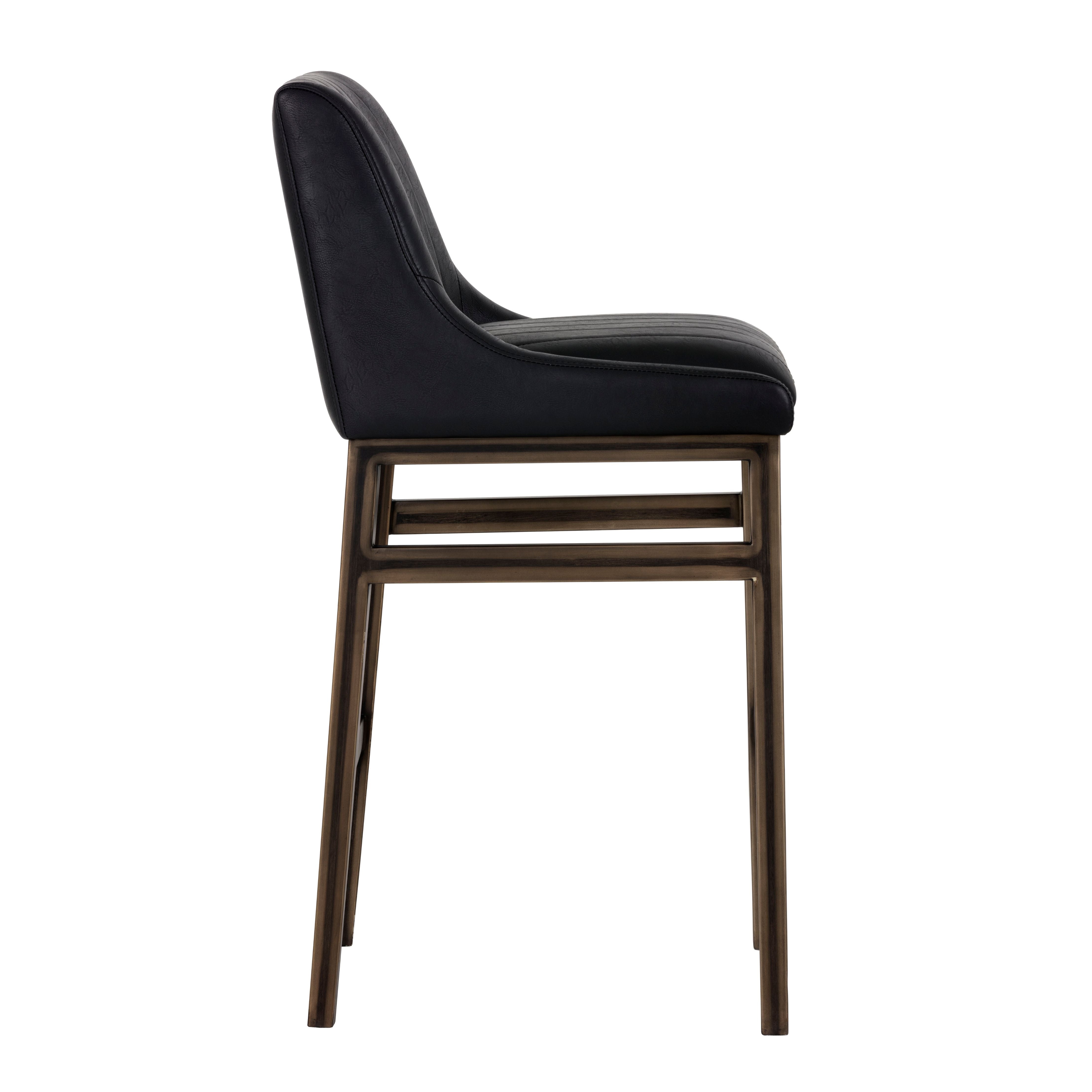 Sunpan Halden Barstool in Vintage Black/Blue/Cognac