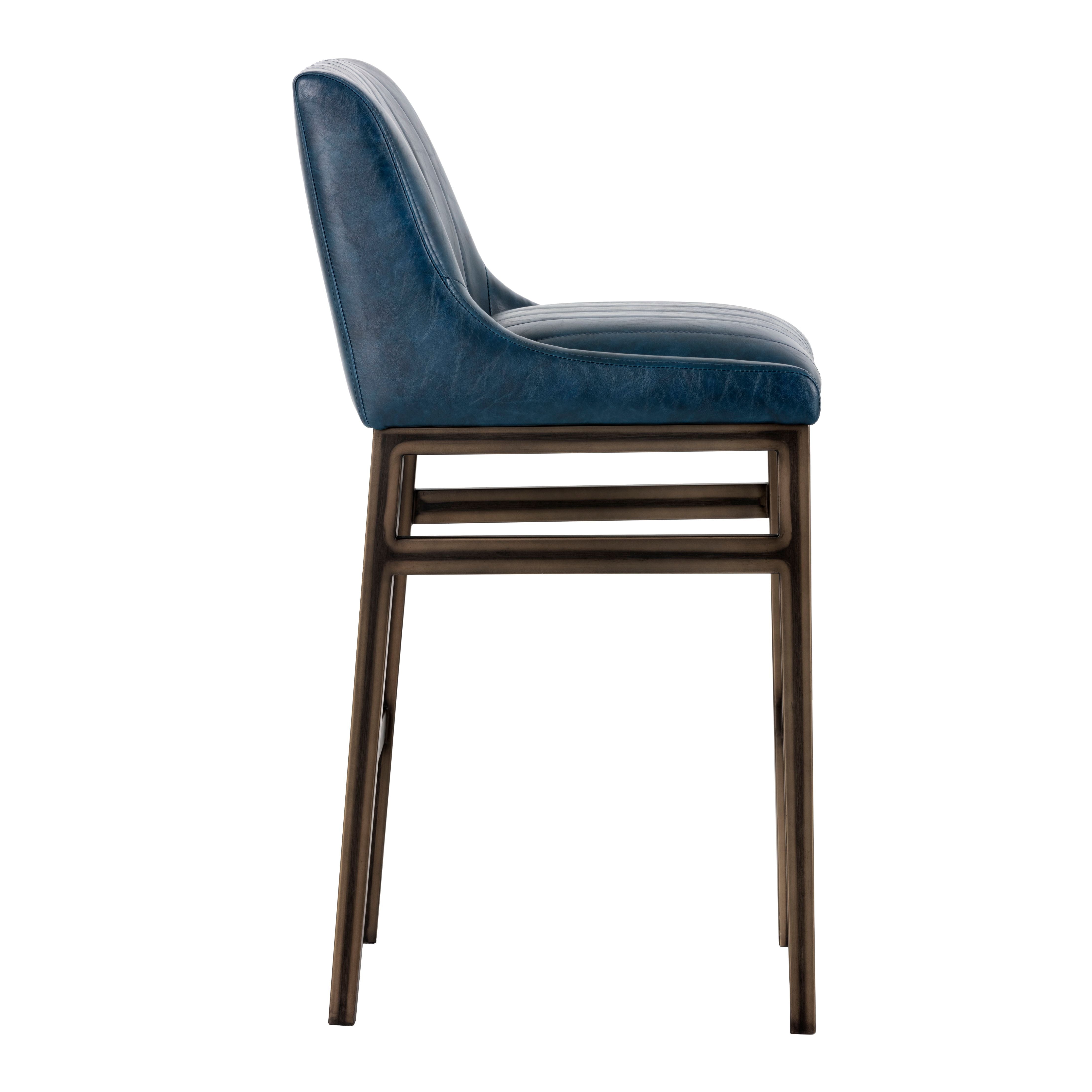 Sunpan Halden Barstool in Vintage Black/Blue/Cognac