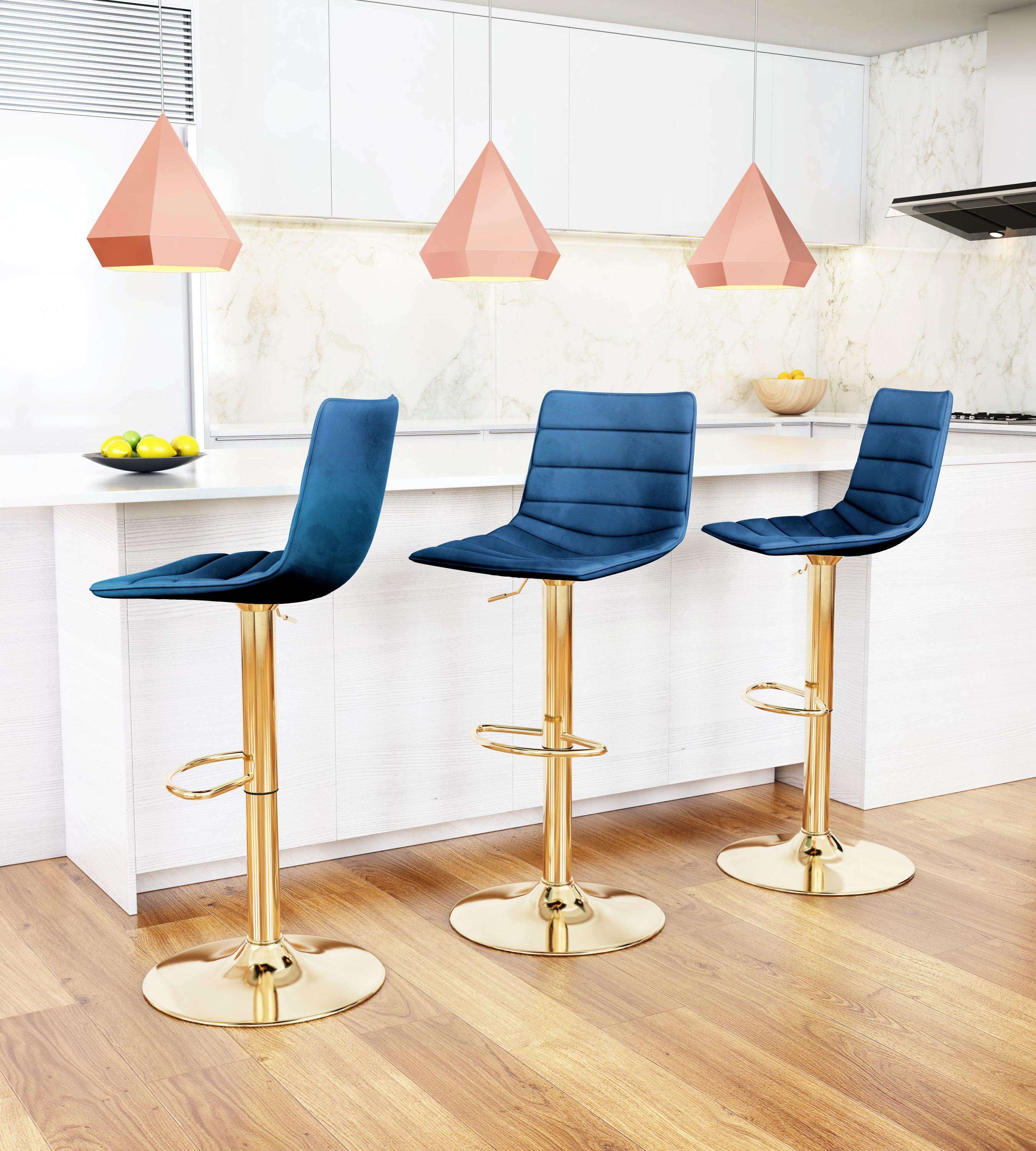 Zuo Modern Prima Barstool Dark Blue and Gold