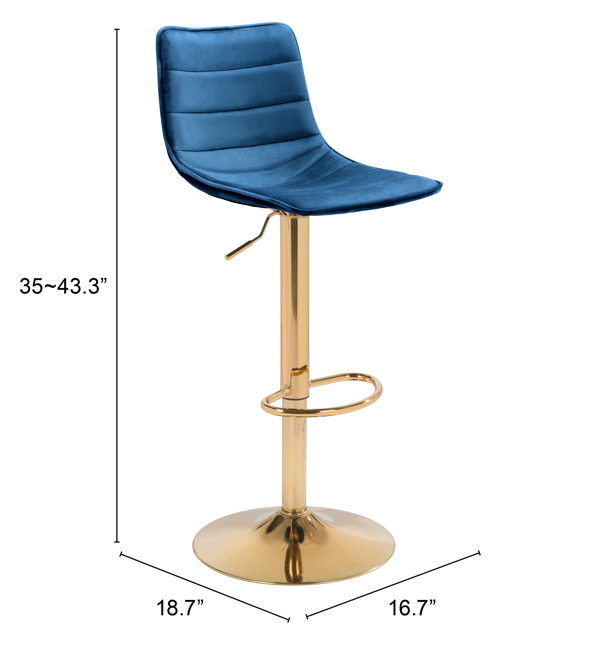 Zuo Modern Prima Barstool Dark Blue and Gold