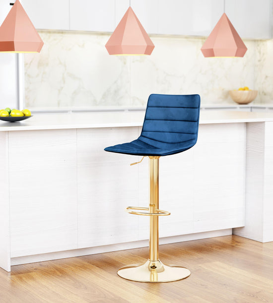 Zuo Modern Prima Barstool Dark Blue and Gold