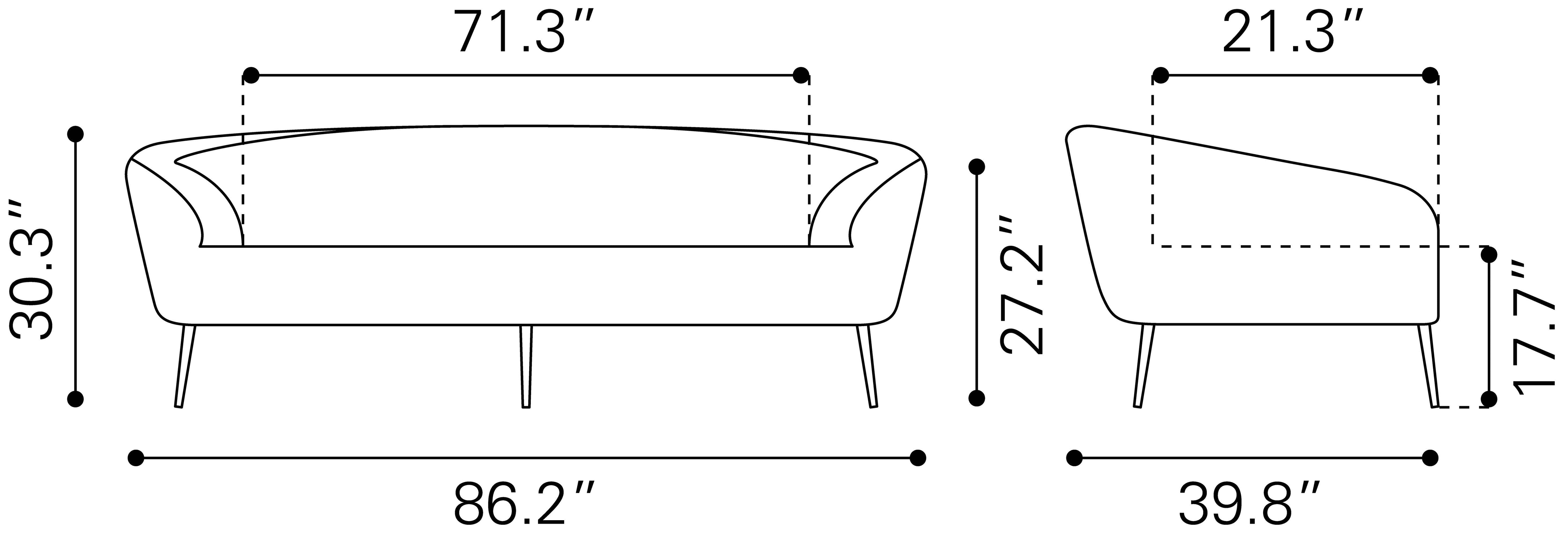 Zuo Modern Luna Sofa Cream, Sofas, Fabric, Plywood, Polyester, Steel, Half-moon, 4 Legs, Indoor