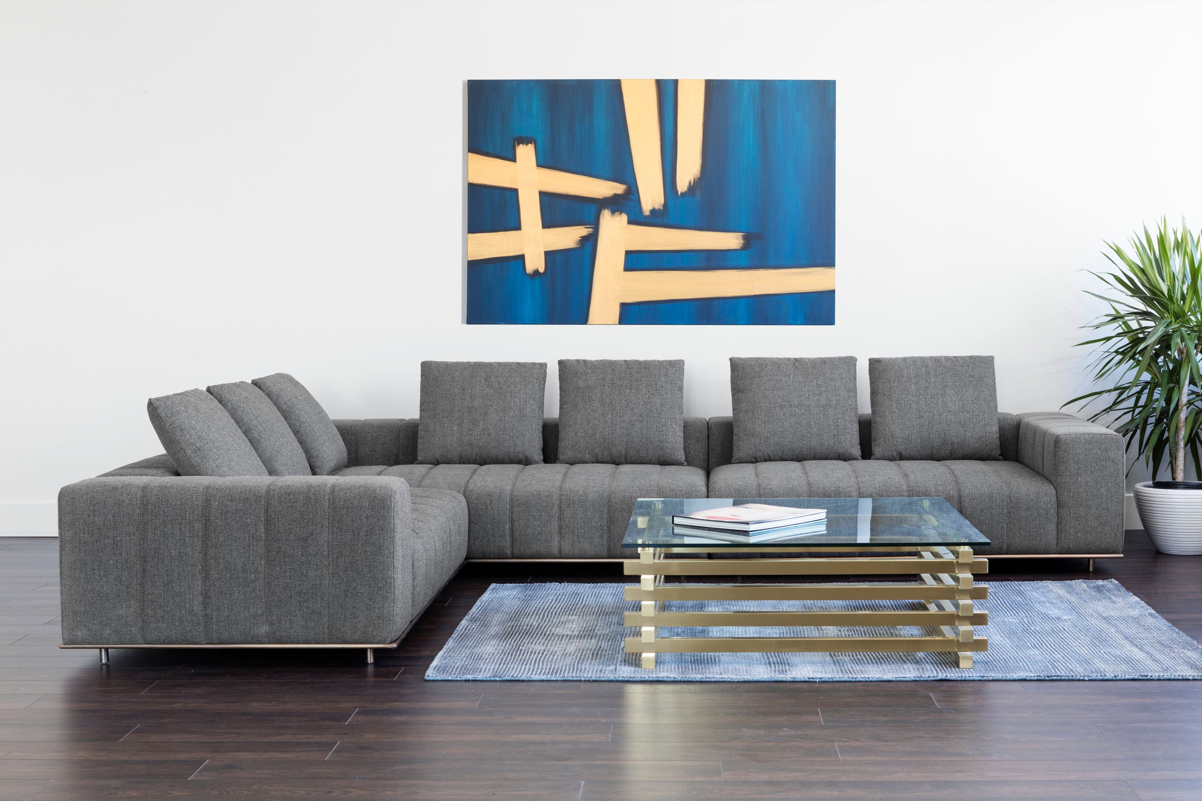 Sunpan Flora Sectional With Antique Brass Frame in Milestone Charcoal