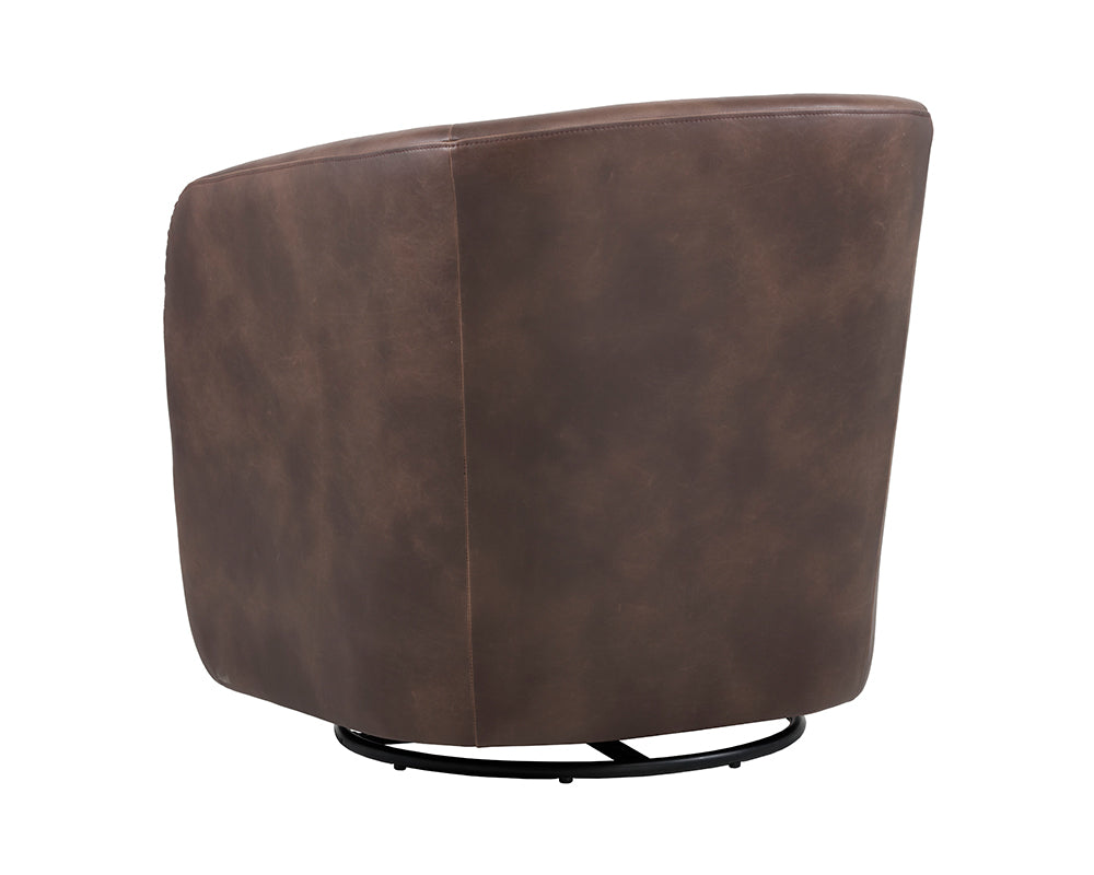 Sunpan Dax Swivel Lounge Chair in Coal Black / Havana Dark Brown
