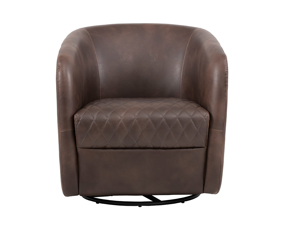 Sunpan Dax Swivel Lounge Chair in Coal Black / Havana Dark Brown