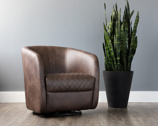 Sunpan Dax Swivel Lounge Chair in Coal Black / Havana Dark Brown