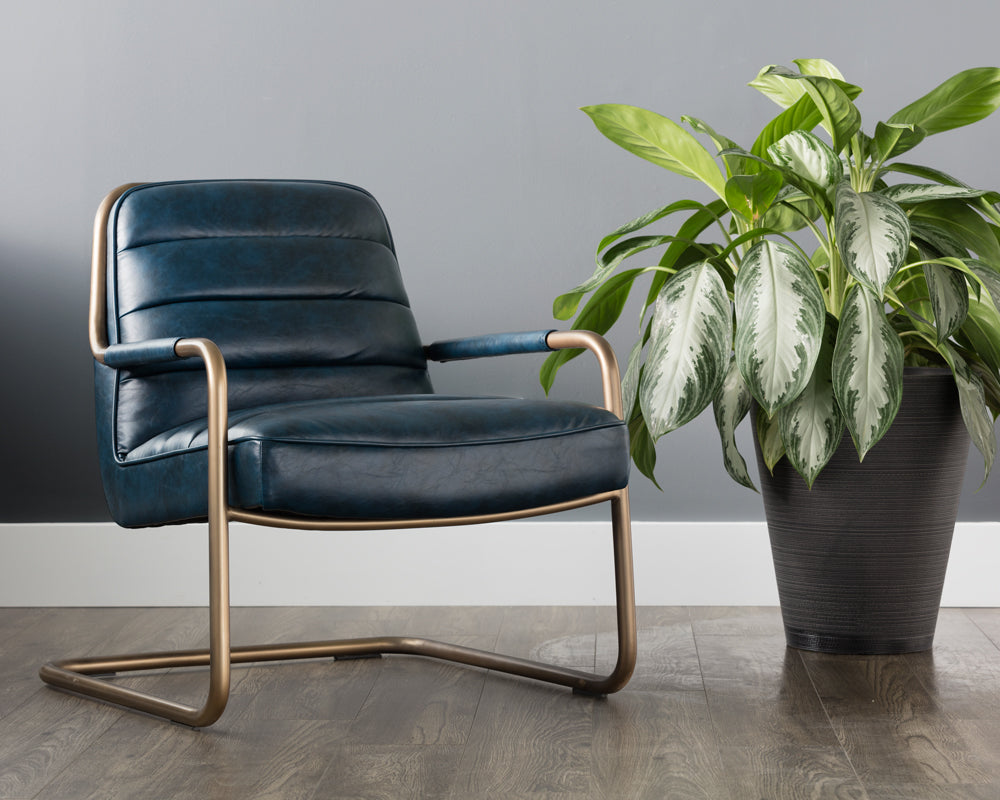 Sunpan Lincoln Lounge Chair in Beige Linen/Vintage Black/Vintage Blue/Vintage Cognac