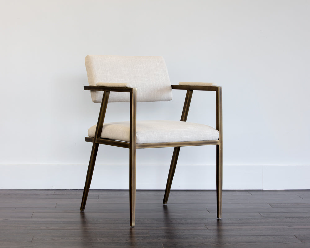 Sunpan Ventouz Dining Armchair in Beige Linen/Vintage Black