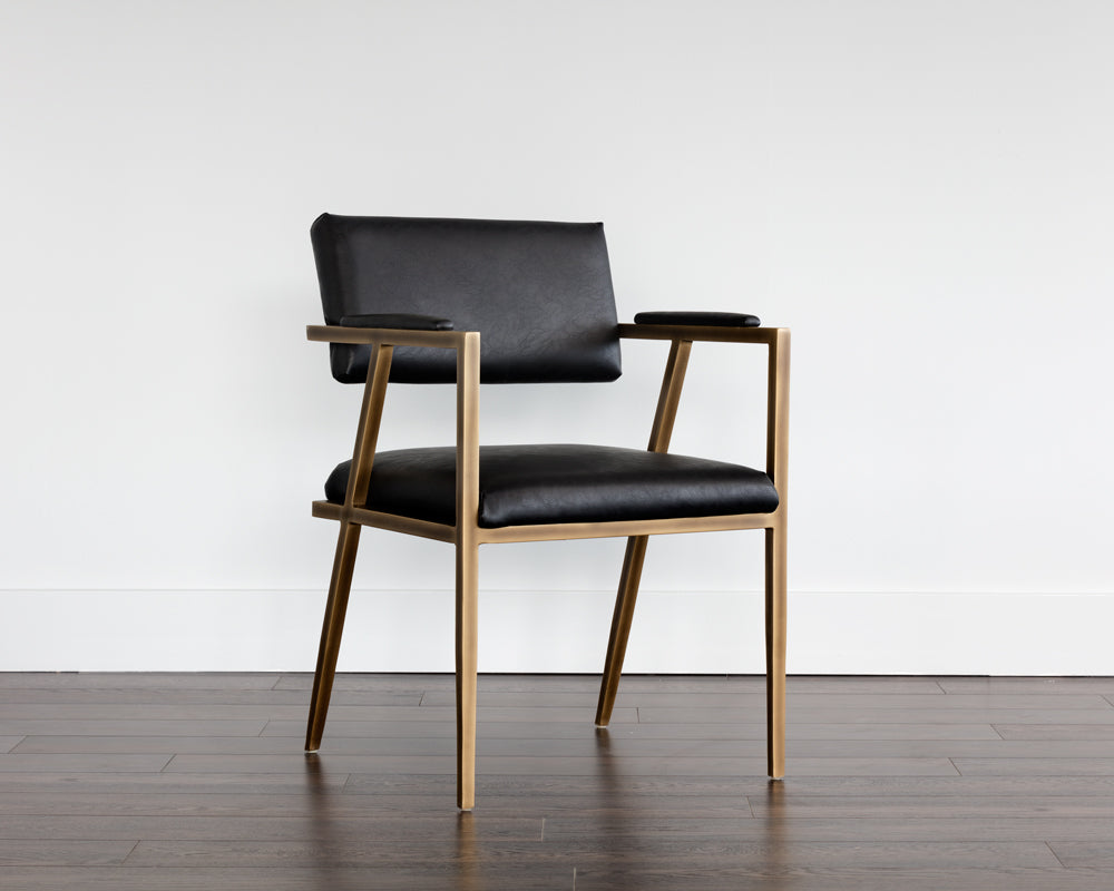 Sunpan Ventouz Dining Armchair in Beige Linen/Vintage Black