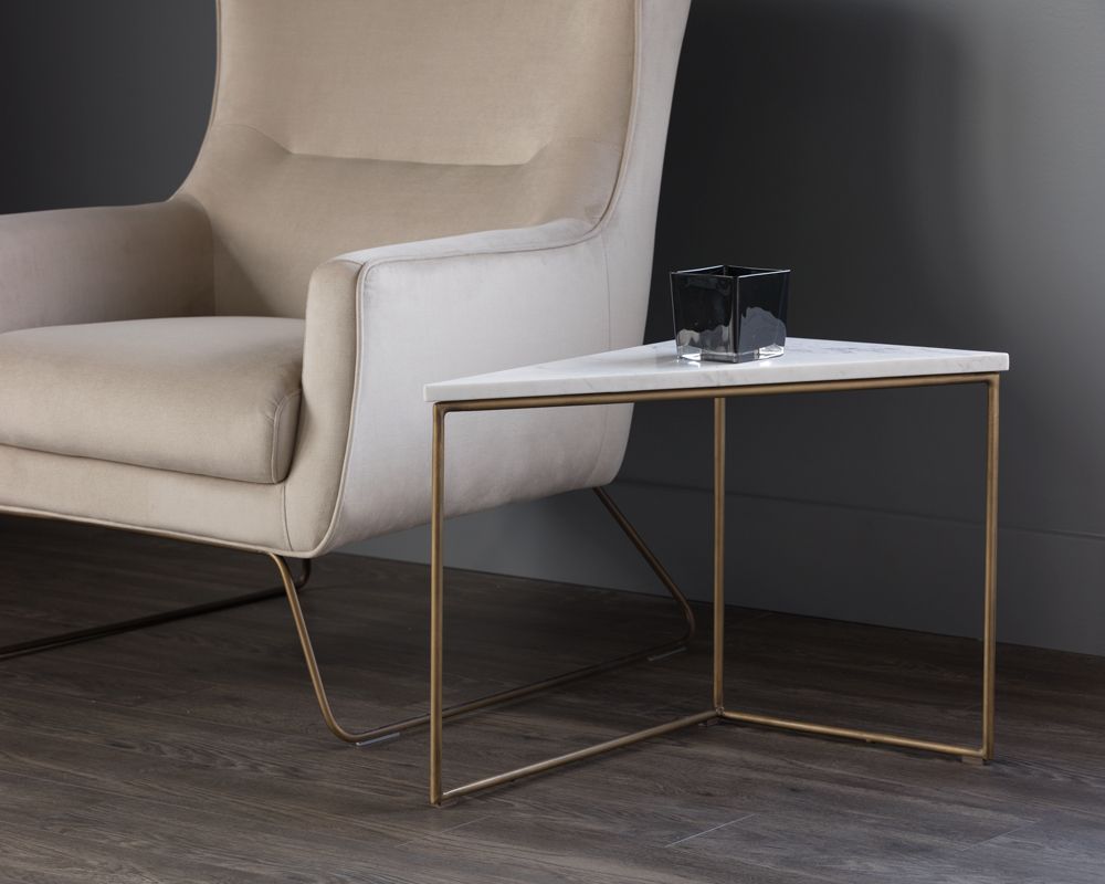 SUNPAN Tribute End Table - White Marble, Brown Marble