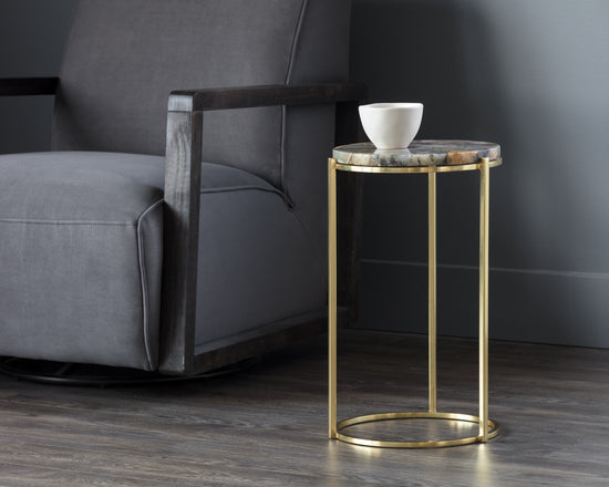 Sunpan Tillie End Table - Brass and Natural Agate Stone/Stainless Steel and Black Agate Stone