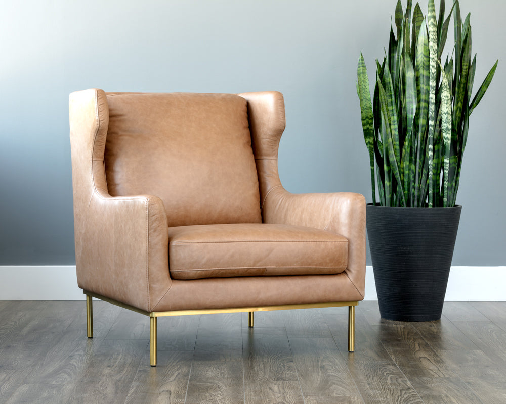Sunpan Virgil Lounge Chair In Marseille Black/Camel Leather