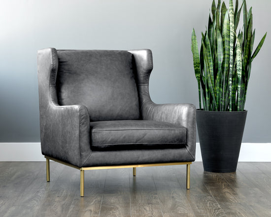 Sunpan Virgil Lounge Chair In Marseille Black/Camel Leather