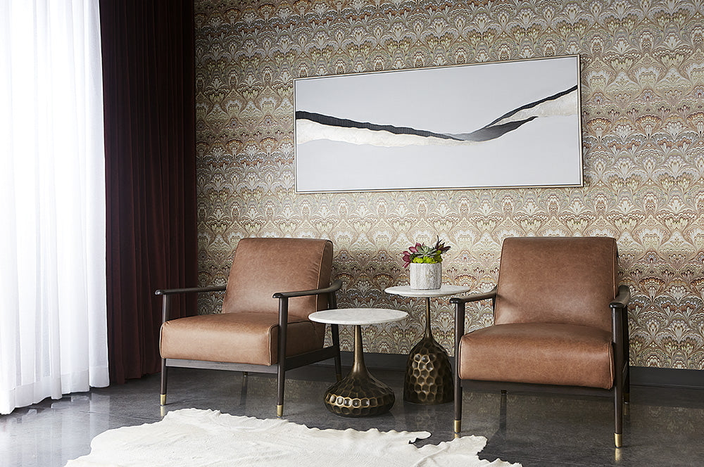 Sunpan Kellam Lounge Chair - Marseille Black Leather/Camel Leather/Moss Green