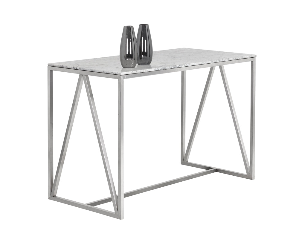Sunpan Abel Counter Table in Stainless Steel and White Marble