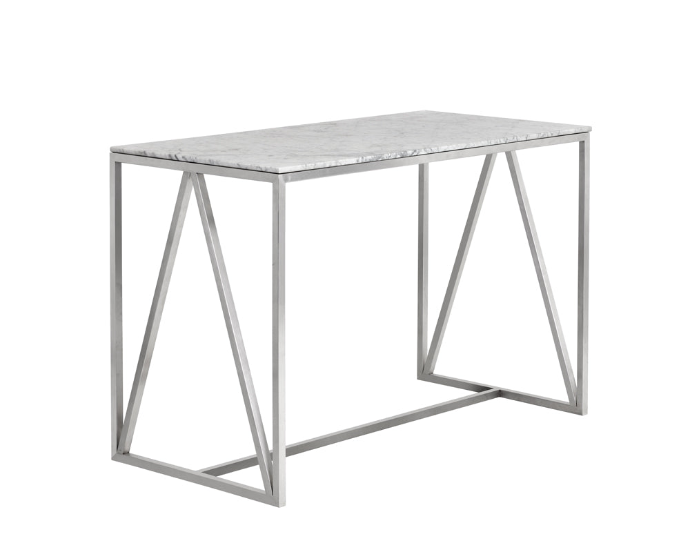 Sunpan Abel Counter Table in Stainless Steel and White Marble