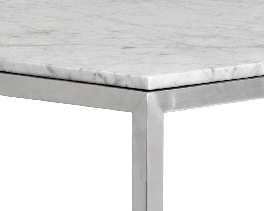 Sunpan Abel Counter Table in Stainless Steel and White Marble