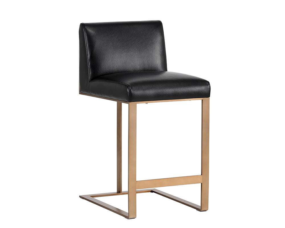 Sunpan Dean Counter Stool In Antique Brass And Cantina Black/White