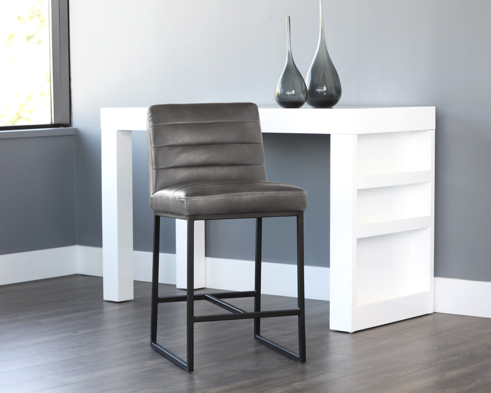 Sunpan Spyros Counter Stool - Coal Black/Havana Dark Brown/Overcast Grey