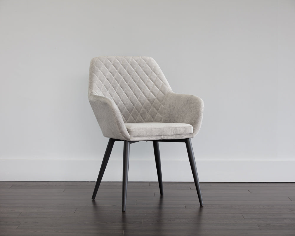 Sunpan Jayna Dining Armchair - Black And Polo Club Stone/Champagne Gold And Antonio Linen