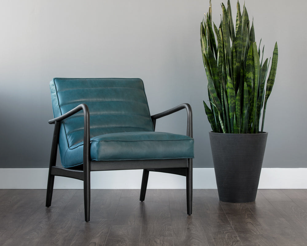 Sunpan Lyric Lounge Chair in Vintage Peacock / Vanilla Leather / Caramel Leather