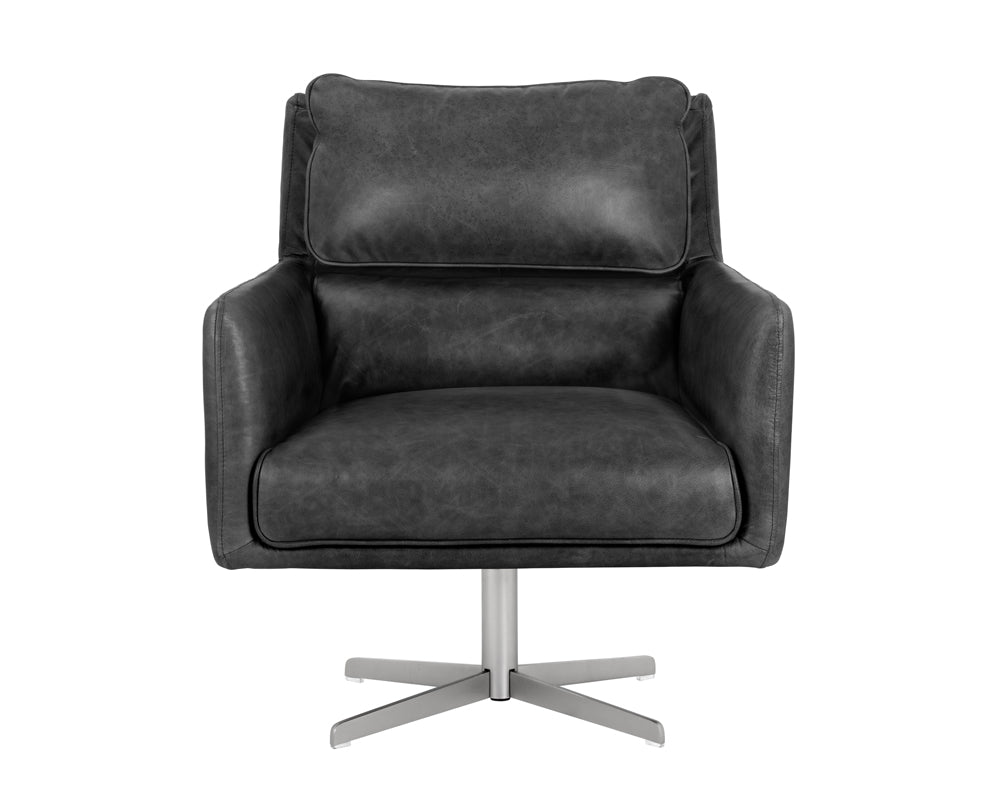 Sunpan Easton Swivel Lounge Chair - Marseille Black/Camel Leather
