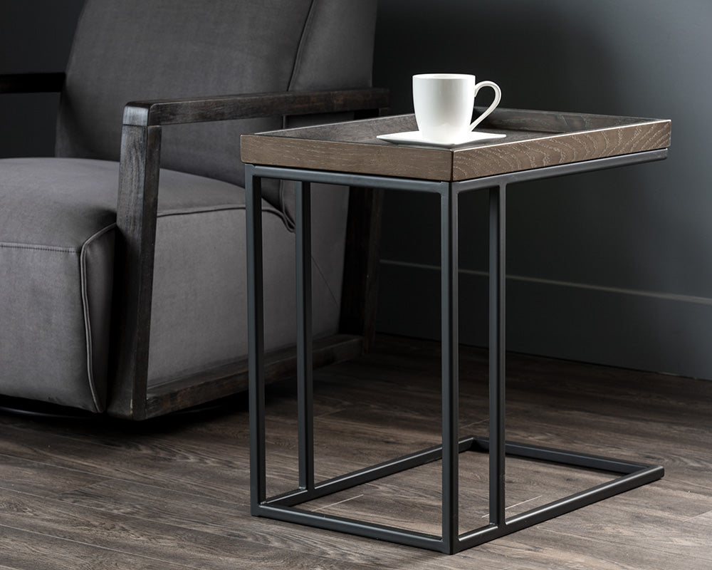 Sunpan Arden C-Shaped End Table - Black and Charcoal Grey/Gold and Raw Umber