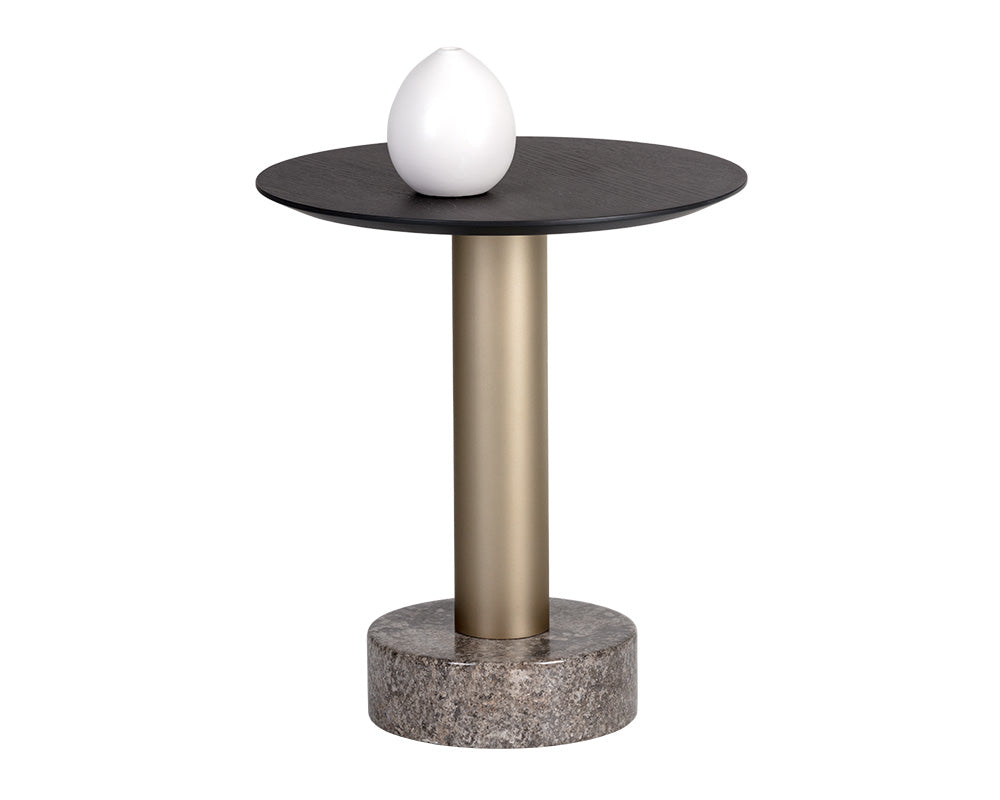 Sunpan Monaco End Table - Black - Light Grey Marble and Raw Umber/Charcoal Grey