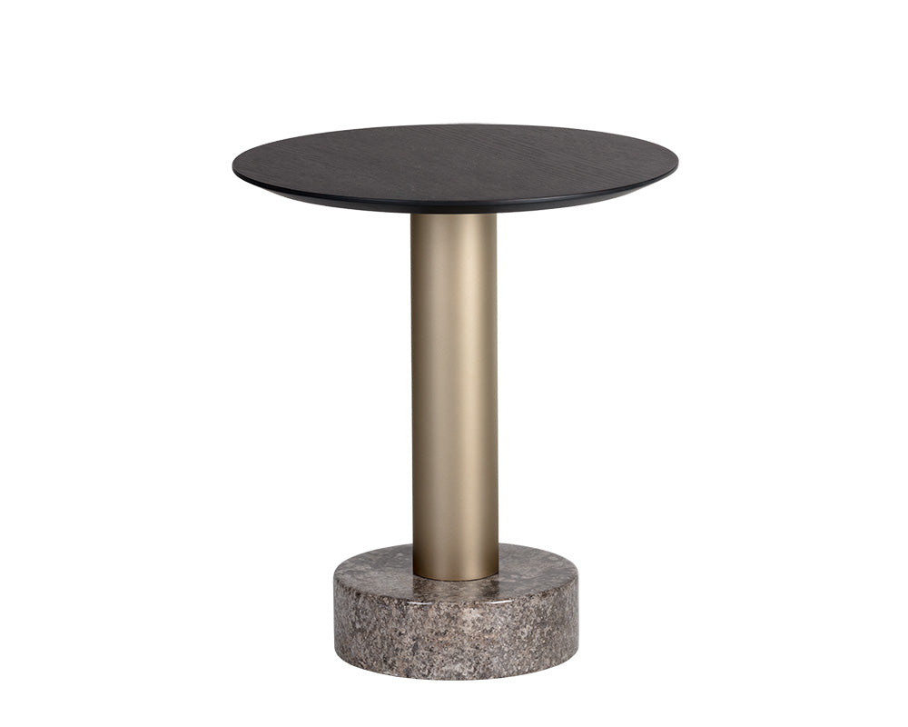 Sunpan Monaco End Table - Black - Light Grey Marble and Raw Umber/Charcoal Grey