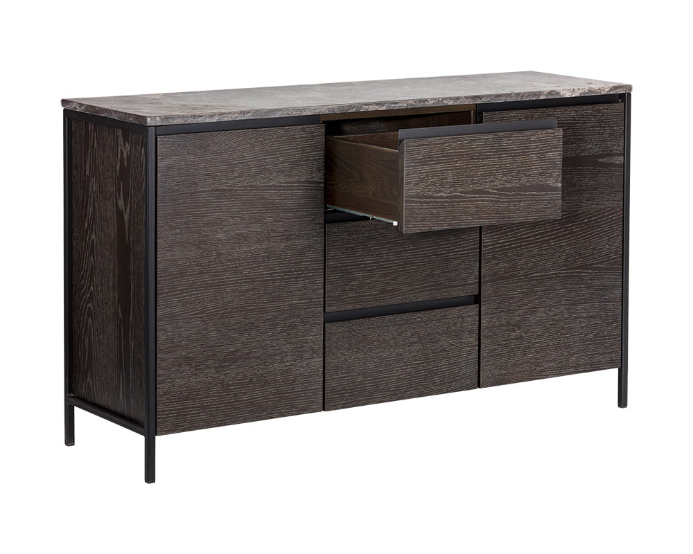 Sunpan Stamos Sideboard - Black - Light Grey Marble / Charcoal Grey