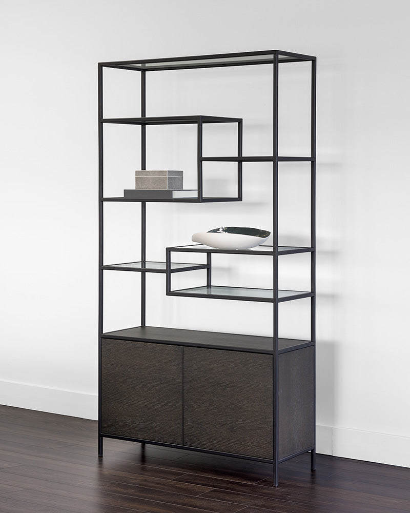 Sunpan Stamos Bookcase In Black And Charcoal Grey/Raw Umber