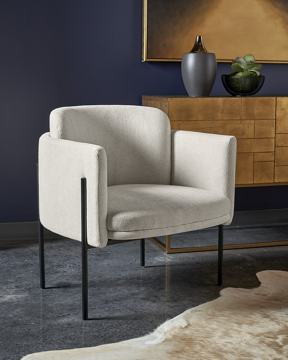 Sunpan Richie Lounge Chair In Antique Brass and Danny Navy/Black and Eclipse White