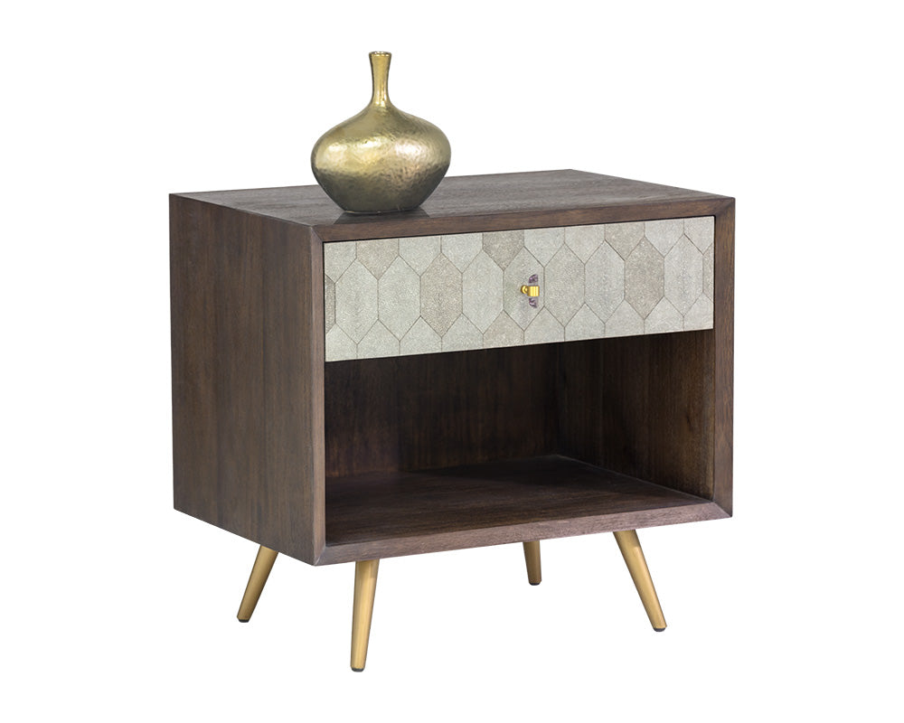 Sunpan Aniston Nightstand In Dark Mango/White Ceruze And Shagreen Leather