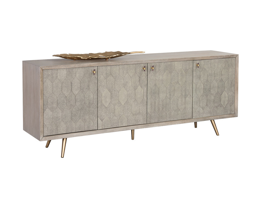 Sunpan Aniston Sideboard - Large In White Ceruze - Shagreen Leather