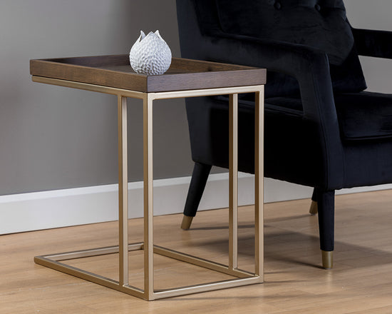 Sunpan Arden C-Shaped End Table - Black and Charcoal Grey/Gold and Raw Umber