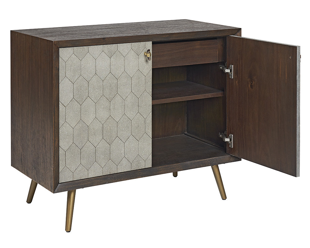 Sunpan Aniston Sideboard In Dark Mango/White Ceruze And Shagreen Leather - Small