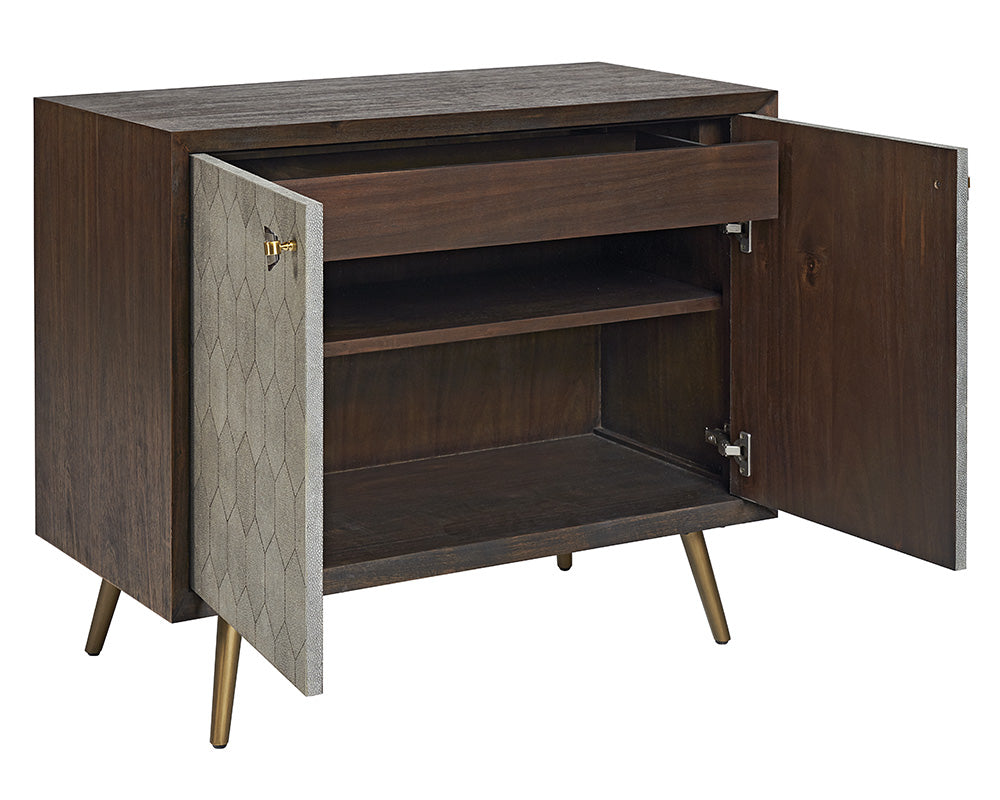 Sunpan Aniston Sideboard In Dark Mango/White Ceruze And Shagreen Leather - Small