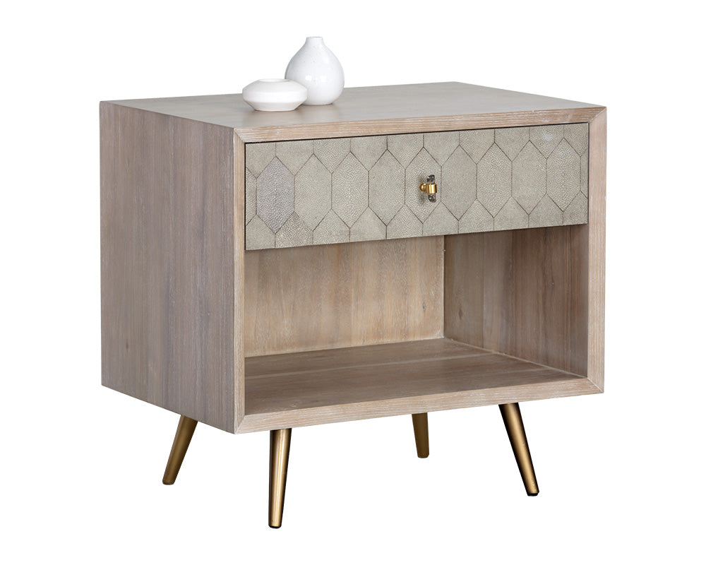 Sunpan Aniston Nightstand In Dark Mango/White Ceruze And Shagreen Leather
