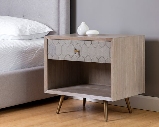 Sunpan Aniston Nightstand In Dark Mango/White Ceruze And Shagreen Leather